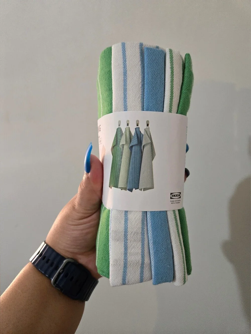 RINNIG Green and White Striped Kitchen Towels - Set
